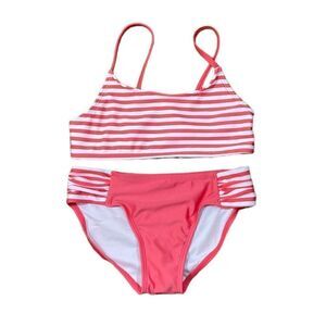 Art Class Pink And White Stripe 2 Piece Bathing Suit, Size S (6/6X), NWOT
